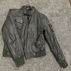 Gray leather biker jacket